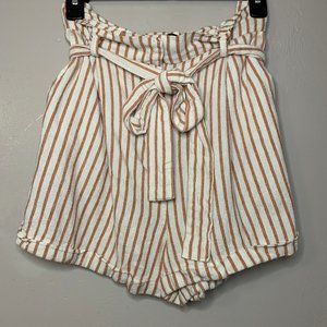 Forever 21 Frill Waist Paper Bag Striped Shorts